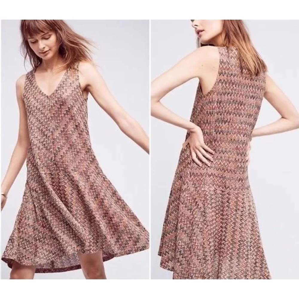 Anthropologie Maeve Westwater Knit Chevron Dress V-Neck Multicolor Size Small